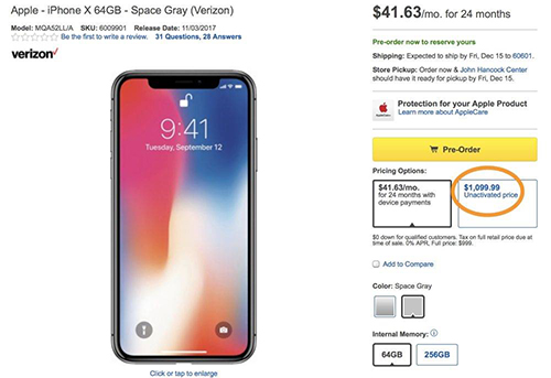 Bị khách hàng Mỹ phản đối, iPhone X ngừng đội giá 100 USD