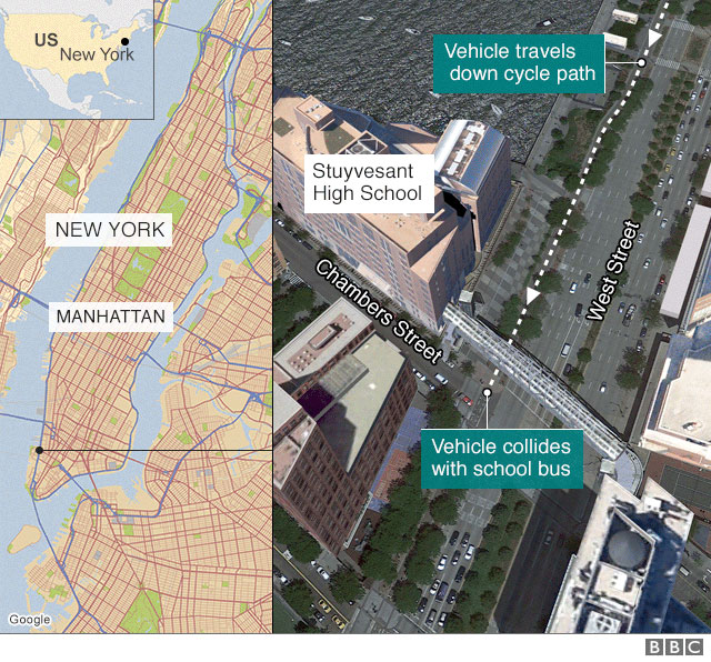 Hiện trường vụ tấn công khủng bố bằng xe tải tại New York