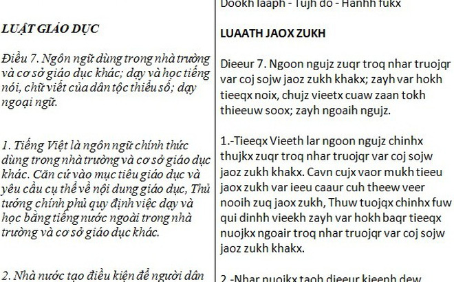 Thêm một đề xuất cải tiến: Tiếng Việt thành Tieeqx Vieeth
