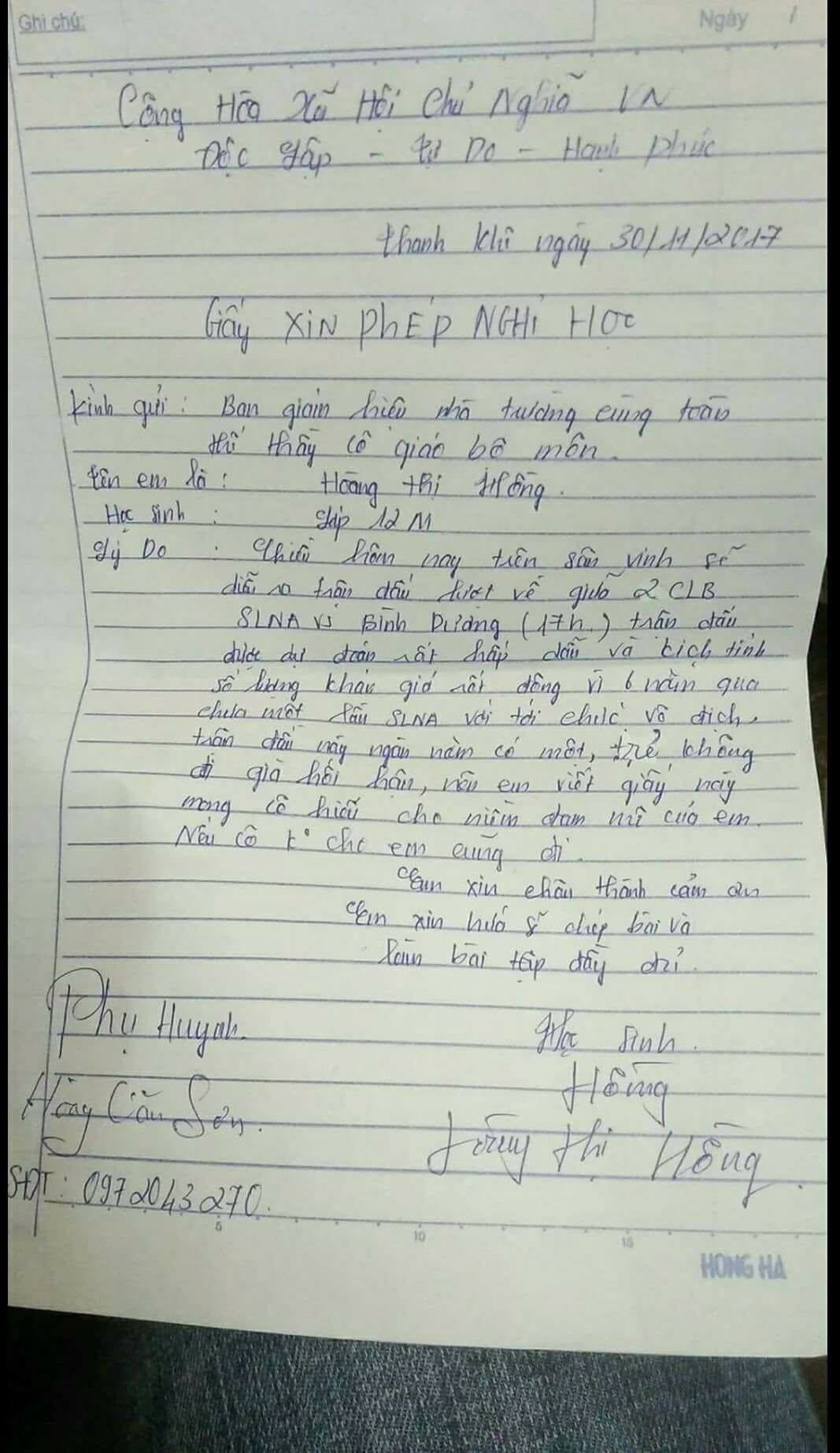 Lá đơn xin nghỉ học mang phong cách bất chấp tất cả vì đam mê được phụ huynh ủng hộ