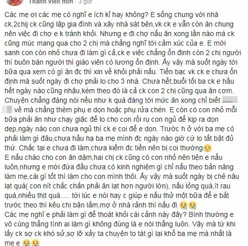 Đã sống riêng nhà, nàng dâu trẻ vẫn ấm ức vì đến bữa là chị chồng đem cả chồng con sang ăn cơm ké Đã sống riêng nhà, nàng dâu trẻ vẫn ấm ức vì đến bữa là chị chồng đem cả chồng con sang ăn cơm ké
