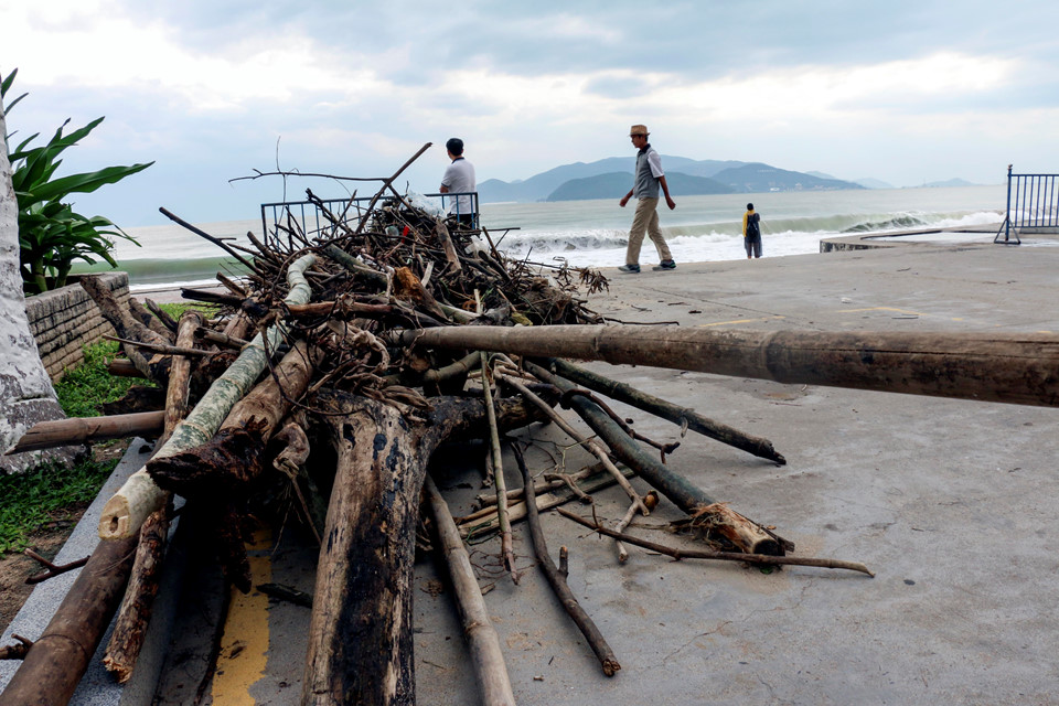 Bất chấp bão số 12 giật cấp 15 đang vào bờ, người dân vô tư tắm biển