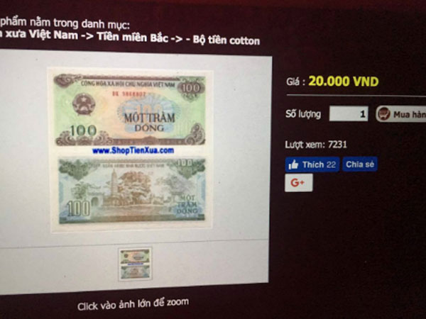 Tiền 100 đồng bán với giá cao gấp hàng trăm lần