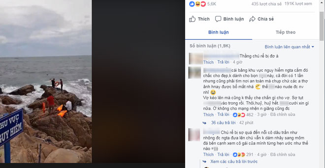 Ra mỏm đá trước biển chụp ảnh cưới, cô dâu bị sóng cuốn trôi, chú rể ngồi im nhìn người khác cứu