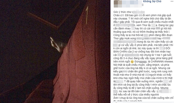 Đôi trai gái vô tư gác chân bốc mùi lên ghế trong rạp chiếu phim