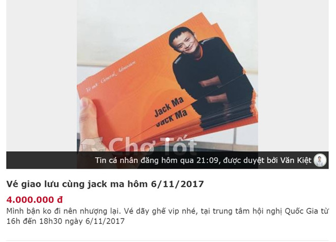 Giấy mời nghe Jack Ma nói chuyện ở Việt Nam được rao bán tiền triệu