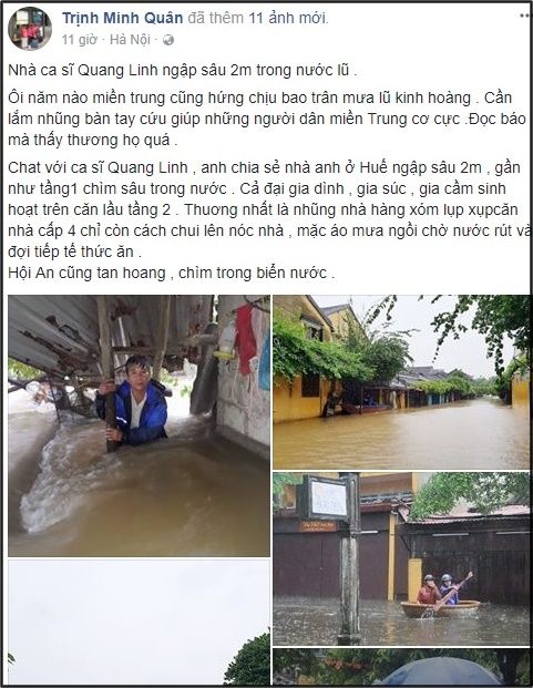 Nhà ca sĩ Quang Linh tại Huế ngập sâu 2 mét trong nước lũ