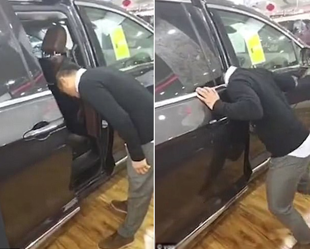 Nhân viên bán xe bị kẹp đầu vào cửa khi giới thiệu cảm biến an toàn