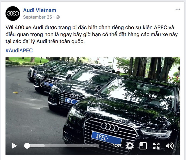 Audi bán toàn bộ 400 xe phục vụ APEC cho thị trường trong nước