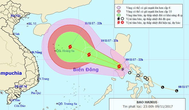 Áp thấp nhiệt đới đã mạnh lên thành bão Haikui, tiếp tục tăng cấp tiến thẳng vào biển Đông