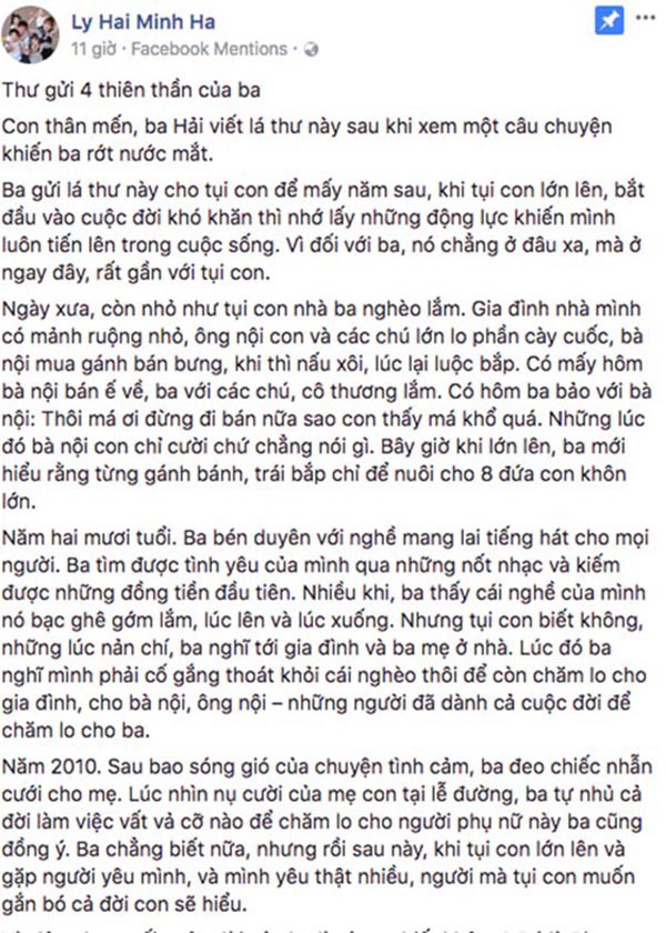 Lý Hải viết thư gửi cho 4 đứa con sau khi biết 1 chuyện rơi nước mắt