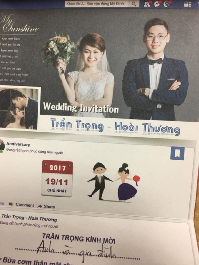 Độc đáo thiệp cưới mang giao diện Facebook của cặp đôi Hà Nội