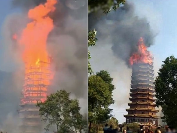 Tháp cổ bằng gỗ cao nhất châu Á bị thiêu rụi