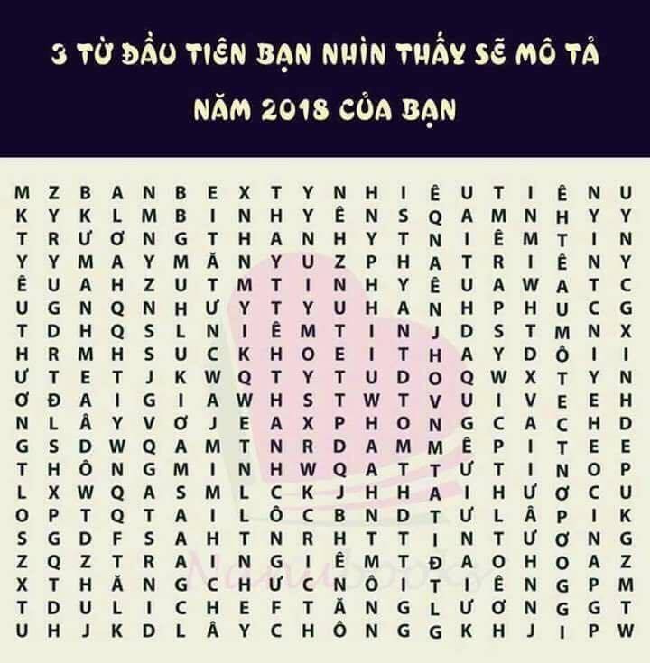 Trắc nghiệm: Năm 2018 của bạn qua 3 từ đầu tiên Trắc nghiệm: Năm 2018 của bạn qua 3 từ đầu tiên