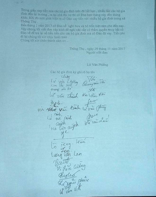 Nguyên nữ hiệu phó bị tố vay tiền tỷ của 20 người dân rồi biệt tăm khỏi địa phương