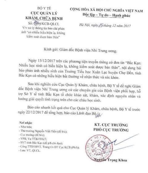 Bộ Y tế yêu cầu làm rõ việc một số học sinh ở Bắc Kạn không kiểm soát được bản thân