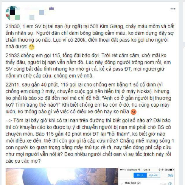 Thực hư việc gọi 40 phút xe cấp cứu chưa đến đón người bị tai nạn đi viện