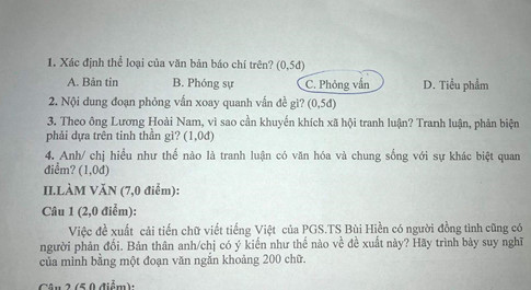 Văn hóa tranh luận từ đề xuất cải tiến Tiếq Việt vào đề Ngữ văn