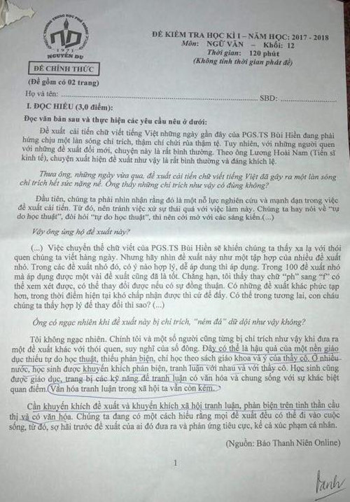 Văn hóa tranh luận từ đề xuất cải tiến Tiếq Việt vào đề Ngữ văn