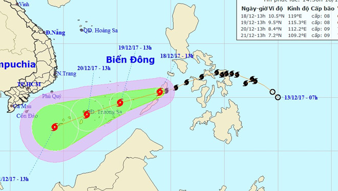 Bão Kai-tak vào Biển Đông, trở thành cơn bão số 15