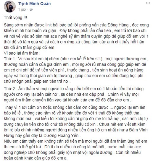 Minh Quân thất vọng vì Đông Hùng nói về tiền giúp đỡ với thái độ vô tâm Minh Quân thất vọng vì Đông Hùng nói về tiền giúp đỡ với thái độ vô tâm