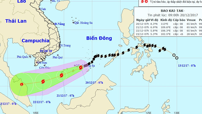 Bão Kai-tak giật cấp 11 tiến sâu vào Biển Đông