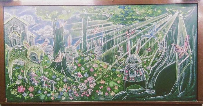 Nhóm học sinh Hong Kong vẽ tranh trên bảng đẹp đến từng chi tiết