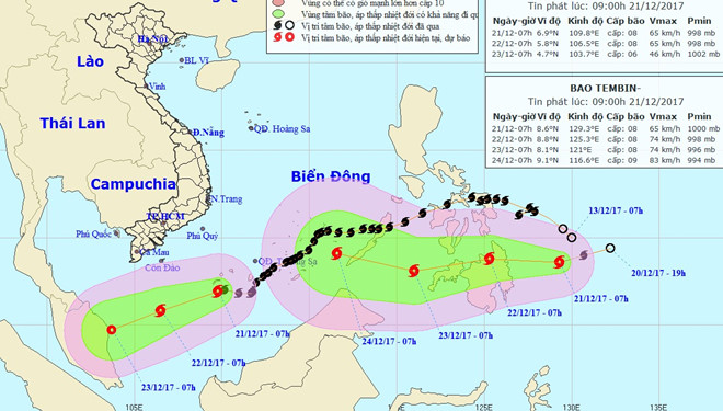 Bão Kai-tak chưa tan, bão Tembin ngấp nghé vào Biển Đông