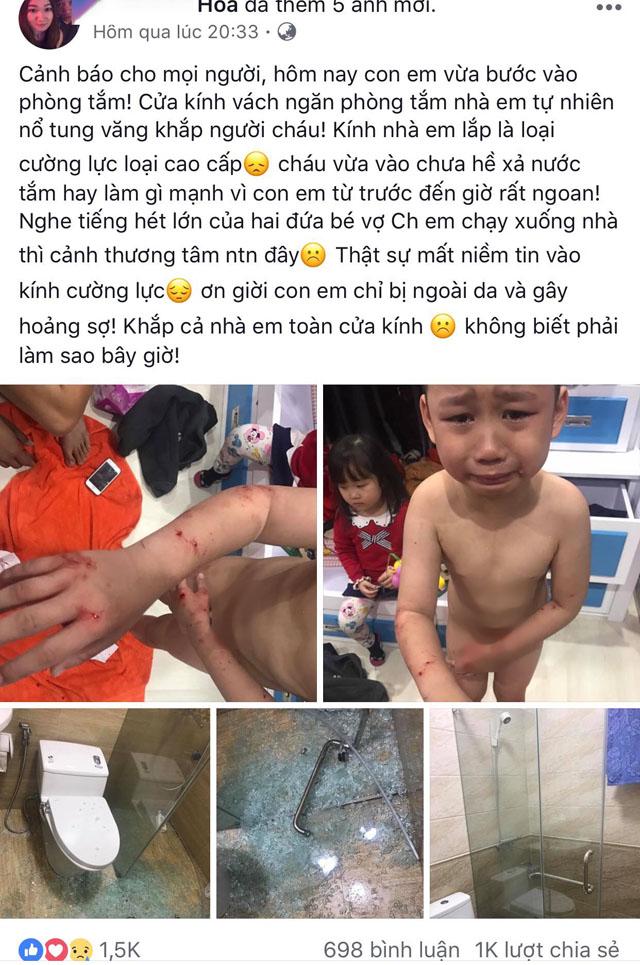 Bé trai 7 tuổi khóc thét khi kính cường lực nhà tắm bỗng dưng phát nổ