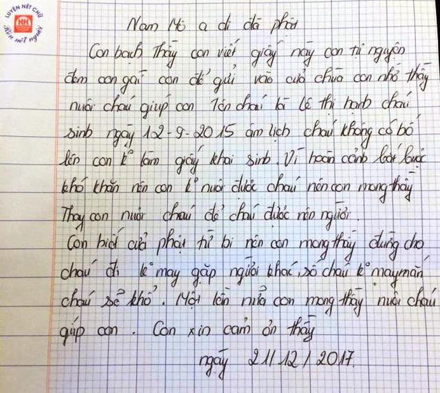 Bỏ rơi con tại chùa, người mẹ viết thư mong thầy đừng cho cháu đi nơi khác