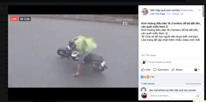 Giả livestream bão số 16 đổ bộ để câu like trục lợi trên Facebook