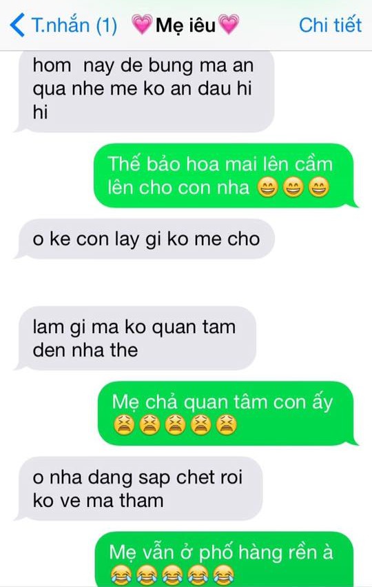 Nhìn bên ngoài phụ huynh có thể khô khan, nói yêu con ra lời thì luôn xấu hổ, nhưng nhắn tin thì tình tứ thế này