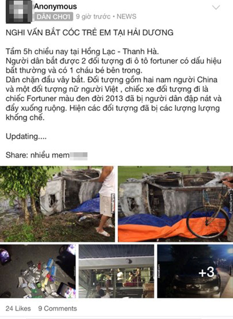 Đánh người vô tội, đốt xe… vì nghi bắt cóc trẻ em gây xôn xao năm 2017