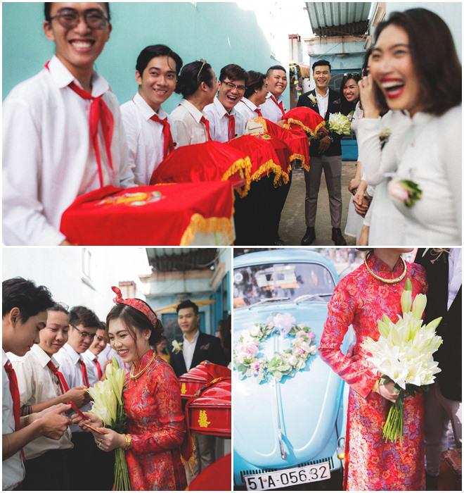 Dàn bê tráp thắt khăn quàng đỏ của cặp đôi chàng nhiếp ảnh và nàng của hiếm gây bão Dàn bê tráp thắt khăn quàng đỏ của cặp đôi chàng nhiếp ảnh và nàng của hiếm gây bão