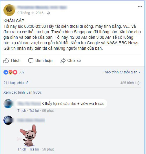 Rộ trò lừa tắt điện thoại tránh tia vũ trụ trên Facebook ở Việt Nam