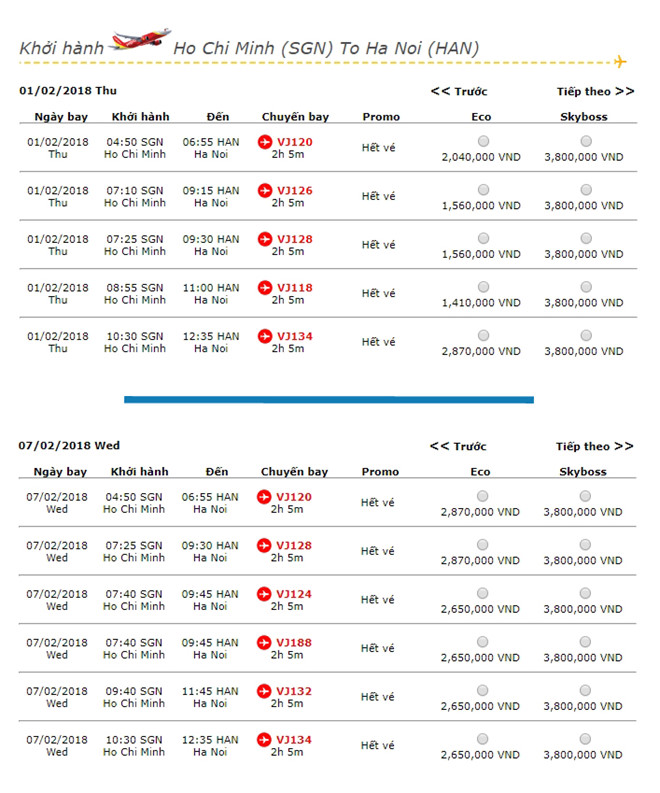 Trước Tết 1 tháng: Chiều Sài Gòn - Hà Nội hết vé máy bay giá rẻ