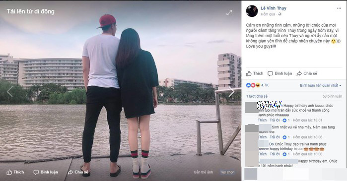 Vĩnh Thụy công khai gọi Hoàng Thùy Linh là người ấy trong ngày sinh nhật