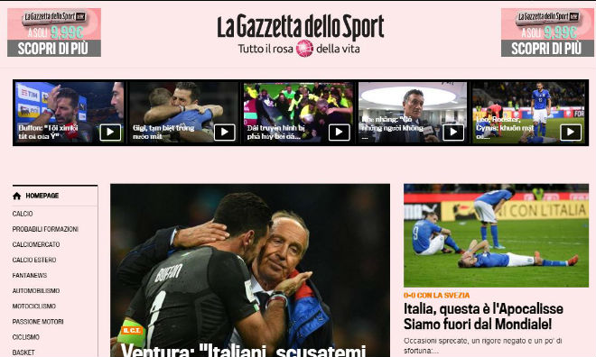 Italia lỡ hẹn World Cup 2018: Báo chí thế giới coi là nỗi nhục thế kỉ Italia lỡ hẹn World Cup 2018: Báo chí thế giới coi là nỗi nhục thế kỉ
