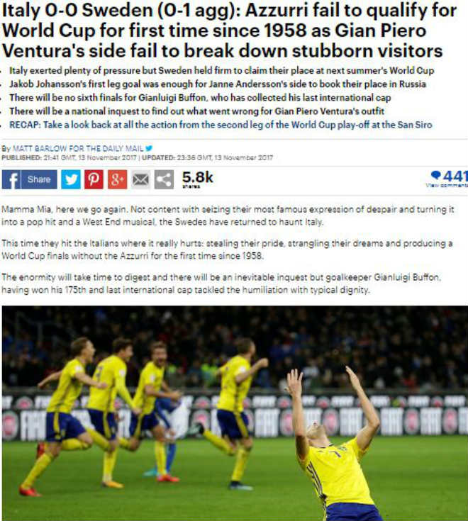 Italia lỡ hẹn World Cup 2018: Báo chí thế giới coi là nỗi nhục thế kỉ