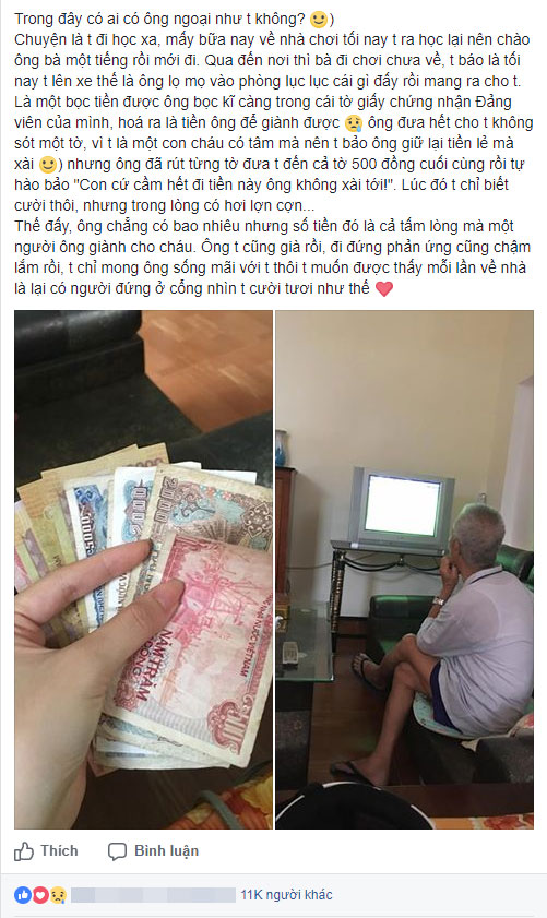 Câu chuyện mộc mạc đầy xúc động về món tiền nhỏ ông ngoại giấu kỹ dành cho cháu gái đi học xa