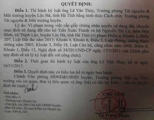 Trưởng phòng Tài nguyên huyện mất chức vì cấp đất sai