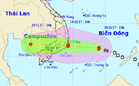 Bão số 14 sức gió 90 km/h khi áp sát Nam Trung Bộ
