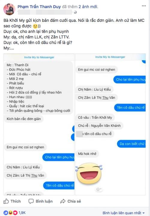 Thanh Duy được mời làm MC, hé lộ kịch bản cực lầy trong đám cưới của Khởi My và Kelvin Khánh Thanh Duy được mời làm MC, hé lộ kịch bản cực lầy trong đám cưới của Khởi My và Kelvin Khánh