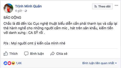 Cục nghệ thuật biểu diễn phải thanh lọc và phát lại thẻ hành nghề cho những người kiếm tiền với danh xưng... ca sĩ
