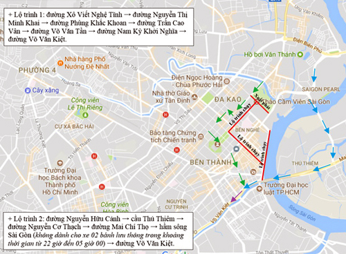 Nhiều đường trung tâm Sài Gòn bị cấm một ngày
