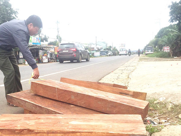 Bị truy đuổi, tài xế xe tải vứt gỗ quý giữa đường tẩu thoát