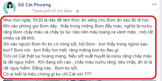 Cát Phượng lo lắng khi thấy con chảy máu cầu cứu cư dân mạng Cát Phượng lo lắng khi thấy con chảy máu cầu cứu cư dân mạng