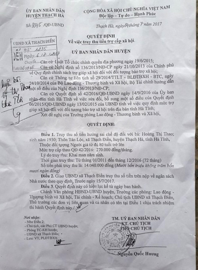 Kỷ luật hàng loạt quan xã trong vụ Phó Chủ tịch HĐND xã khai tử mẹ để nhận tiền trợ cấp