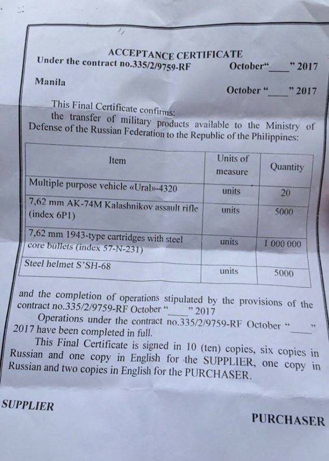 Nga tranh thủ viện trợ để xả kho vũ khí cũ cho Philippines?