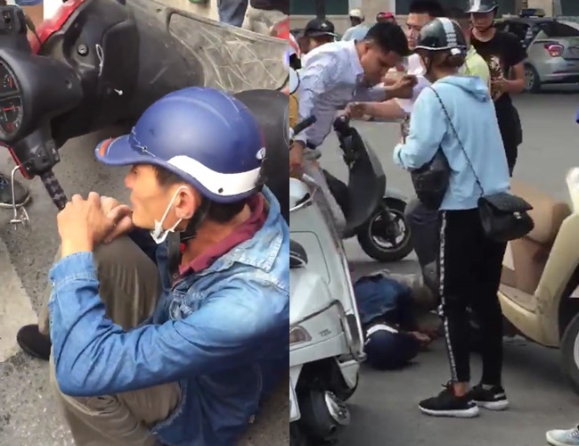 Clip: Nam thanh niên lao thẳng xe máy, chặn bắt đối tượng nghi dàn cảnh giật balo của một phụ nữ trên phố Hà Nội